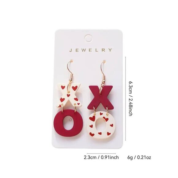 Love Print XO Wine Red Acrylic Dangle Earrings (New) - Picture 3 of 3